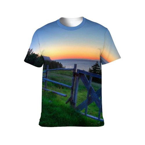 yanfind Adult Full Print Tshirts (men And Women) Fence Grass Landscape Sunrise Sunset Wood Trees