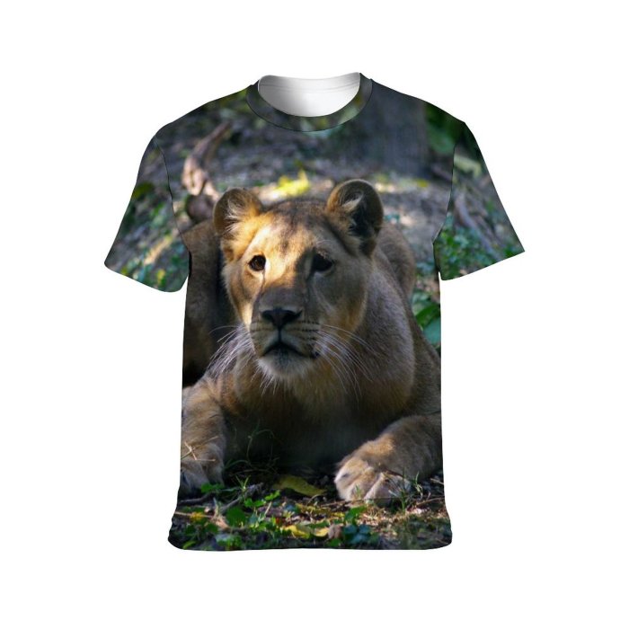 yanfind Adult Full Print T-shirts (men And Women) Grass Park Fur Lion Cat Wild Hunter Jungle Safari Wildlife