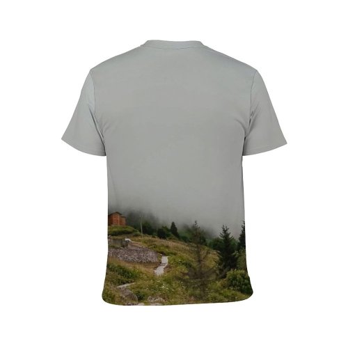 yanfind Adult Full Print T-shirts (men And Women) Wood Light Countryside Hill Fog Grass Mist Architecture Tree Fall Outdoors Daylight