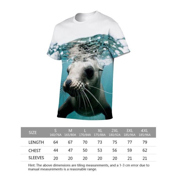 yanfind Adult Full Print T-shirts (men And Women) Portrait Fauna Habitat Marine Wildlife Ocean Sea Seal Swim Underwater Wild