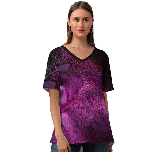 yanfind V Neck T-shirt for Women Robert Kohlhuber Abstract Liquid Art Art Macro Patterns Summer Top  Short Sleeve Casual Loose