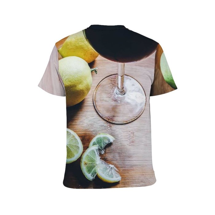yanfind Adult Full Print T-shirts (men And Women) Wood Alcohol Bar Cocktail Glass Table Wooden Wine Lemon Fruit Lime