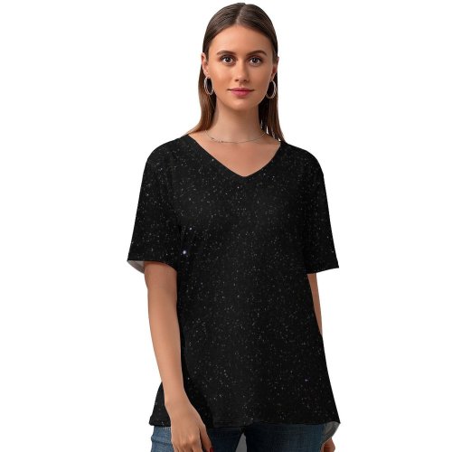 yanfind V Neck T-shirt for Women Space Nocturna Night Estrellas Contrast Way Outer Astronomy Sky Wallpapers Cielo Summer Top  Short Sleeve Casual Loose