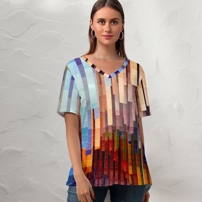 yanfind V Neck T-shirt for Women Modern Wallpapers Art Graphics Rug Summer Top  Short Sleeve Casual Loose