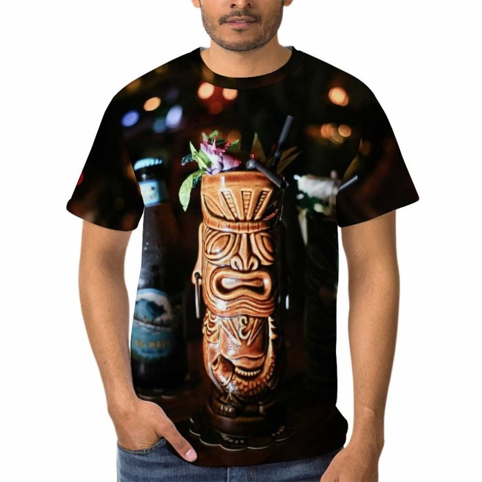 yanfind Adult Full Print T-shirts (men And Women) Light Bar Party Glass Beer Christmas Candle Bottle Flame Action Still