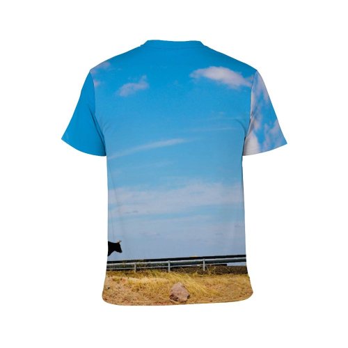 yanfind Adult Full Print T-shirts (men And Women) Landscape Field Summer Countryside Agriculture Farm Grass Fence Outdoors Cow Rural