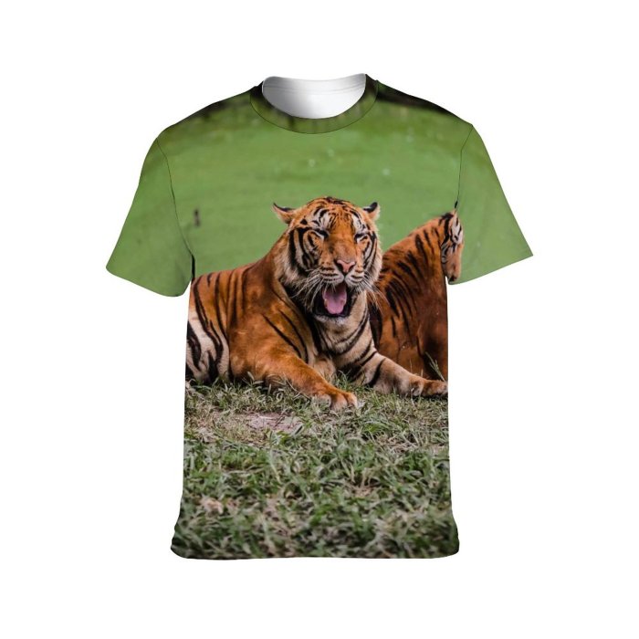 yanfind Adult Full Print T-shirts (men And Women) Grass Fur Cat Hunter Jungle Safari Wildlife Angry Danger Staring