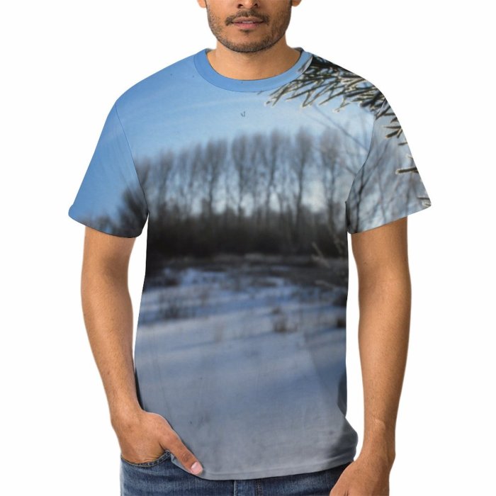 yanfind Adult Full Print T-shirts (men And Women) Landscape Trees Woods Sea Lake Snow Winter