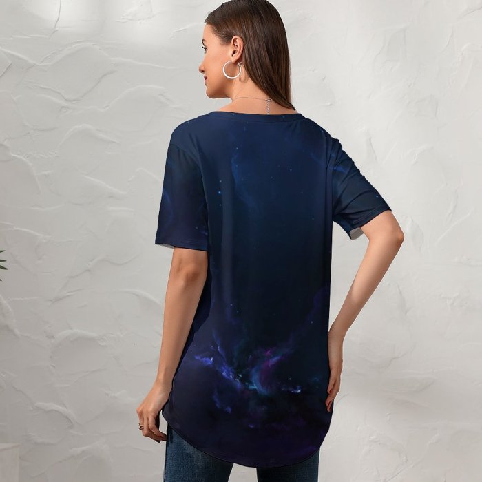 yanfind V Neck T-shirt for Women Starkiteckt Space Black Dark Nebulae Cosmic Stars Dark Dark Digital Astronomy Summer Top  Short Sleeve Casual Loose