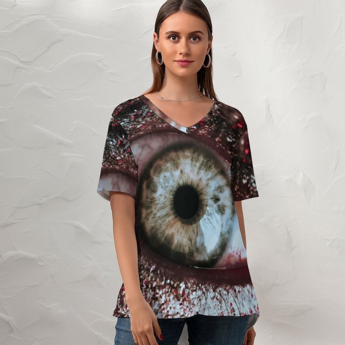 yanfind V Neck T-shirt for Women Wallpapers Horror Grey Pictures Summer Top  Short Sleeve Casual Loose