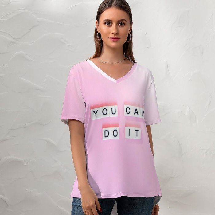 yanfind V Neck T-shirt for Women Sincerely Media Quotes You Can Do Girly Motivational Popular Quotes Letters Summer Top  Short Sleeve Casual Loose