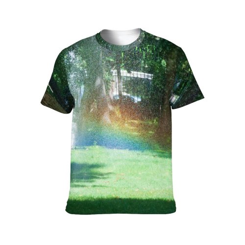 yanfind Adult Full Print T-shirts (men And Women) Wood Light Dawn Landscape Summer Garden Grass Lawn Mist Park Leaf Fall