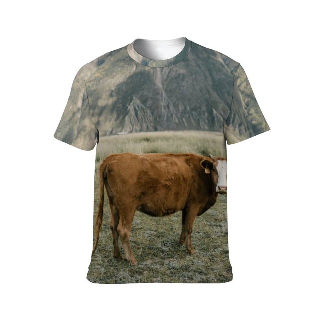 yanfind Adult Full Print T-shirts (men And Women) Landscape Countryside Agriculture Farm Grass Grassland Outdoors Cow Rural Calf Pasture Cattle