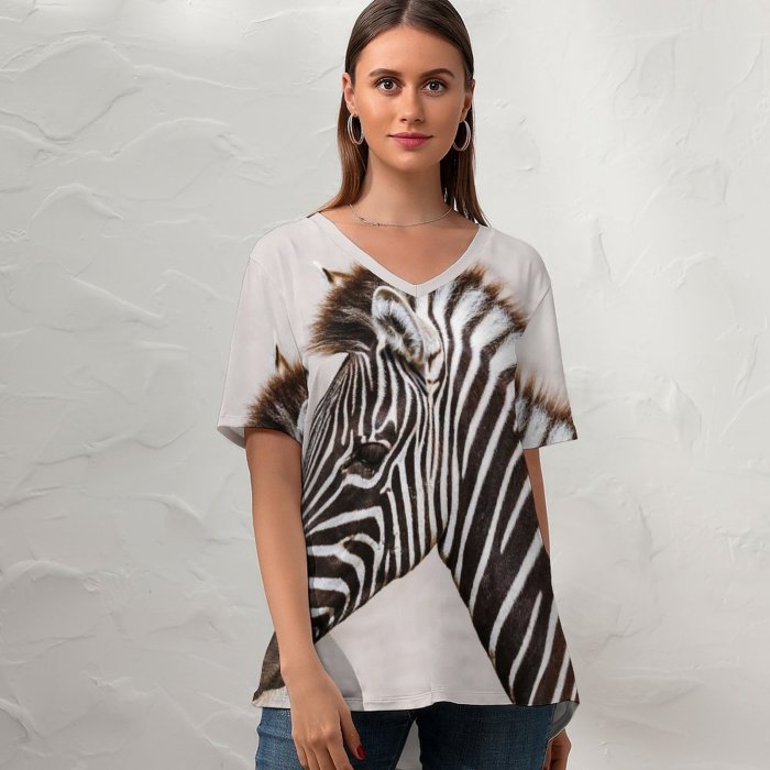 yanfind V Neck T-shirt for Women Wildlife Wallpapers Grey Zebra Pictures Public Domain Summer Top  Short Sleeve Casual Loose