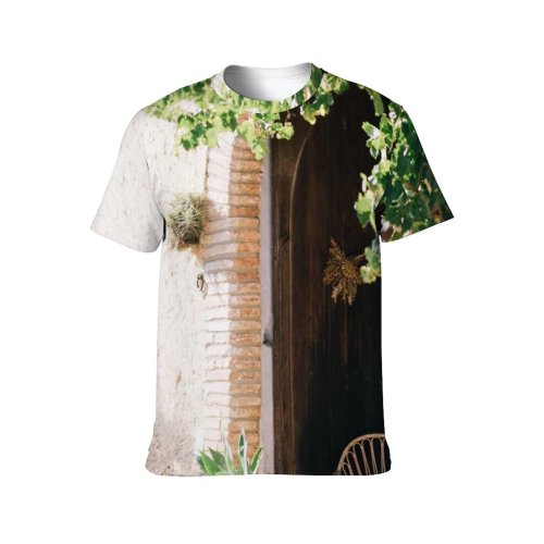 yanfind Adult Full Print T-shirts (men And Women) Wood Street Building Wall Garden Leaf Architecture Travel Door Window Courtyard Home