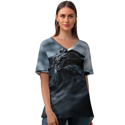 yanfind V Neck T-shirt for Women Splash Ocean Swanage Ripple Sun Wallpapers Sea Waves Ripples Stock Free Summer Top  Short Sleeve Casual Loose