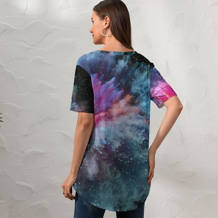 yanfind V Neck T-shirt for Women Splash Colorful Microsoft Studio Summer Top  Short Sleeve Casual Loose