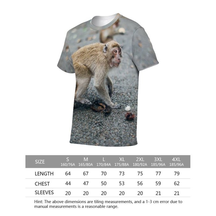 yanfind Adult Full Print T-shirts (men And Women) Sand Street Cute Fur Monkey Outdoors Wild Funny Tropical Wildlife