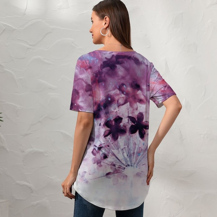 yanfind V Neck T-shirt for Women Inverse Graphics Floral Petal Expressionism Wallpapers Plant Energy Tale Art Fine Summer Top  Short Sleeve Casual Loose