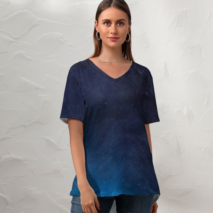 yanfind V Neck T-shirt for Women Dye Space Acrylic Night HQ Texture Outer Astronomy Sky Wallpapers Outdoors Summer Top  Short Sleeve Casual Loose