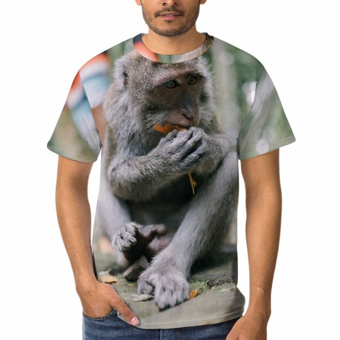 yanfind Adult Full Print T-shirts (men And Women) Wood Cute Park Tree Fur Portrait Monkey Outdoors Wild Wildlife