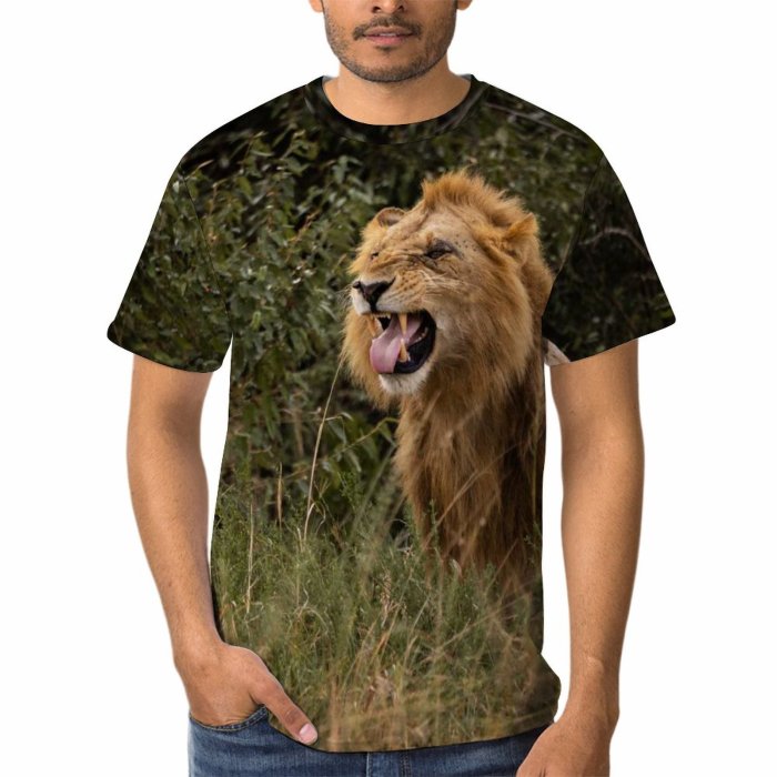 yanfind Adult Full Print T-shirts (men And Women) Grass Grassland Cat Outdoors Safari Wildlife Lioness Panthera Big Serengeti Side