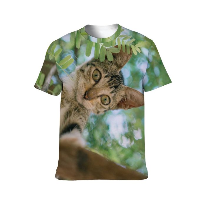 yanfind Adult Full Print T-shirts (men And Women) Wood Cute Tree Fur Portrait Cat Wild Jungle Wildlife Staring