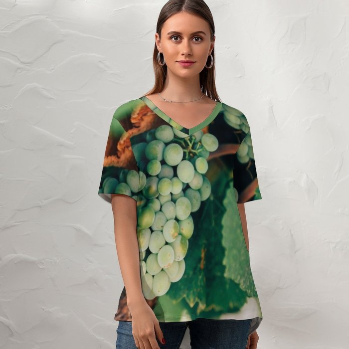 yanfind V Neck T-shirt for Women Leafe Spain Flora Vine Grapes Frontera Wallpapers Plant De Produce Pérez Summer Top  Short Sleeve Casual Loose