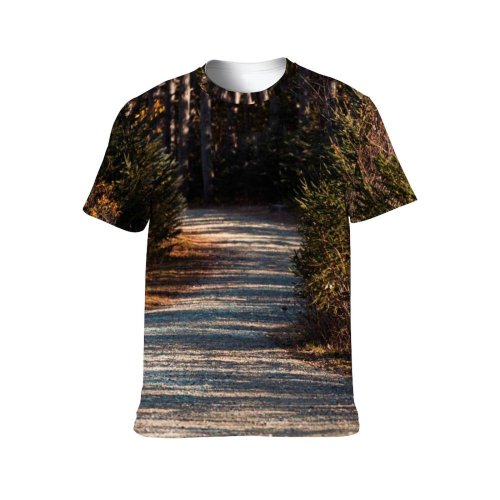 yanfind Adult Full Print T-shirts (men And Women) Snow Wood Road Dawn Landscape Sunset Winter Park Leaf Tree Fall