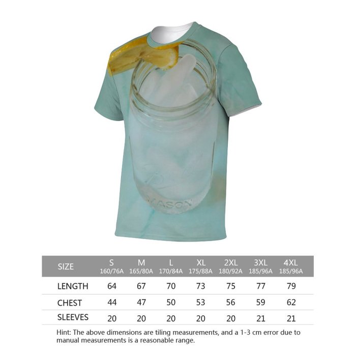 yanfind Adult Full Print T-shirts (men And Women) Summer Cocktail Glass Bubble Clean Lemon Health Tropical Liquid Turquoise Sparkling