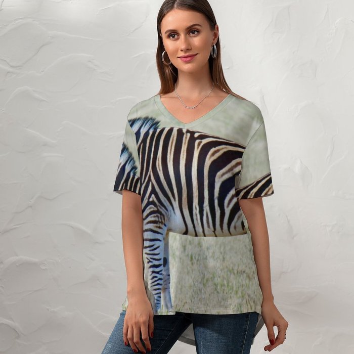 yanfind V Neck T-shirt for Women Open Wildlife Wallpapers Australia Stripes Zebra Pictures Werribee Grey PNG Park Summer Top  Short Sleeve Casual Loose