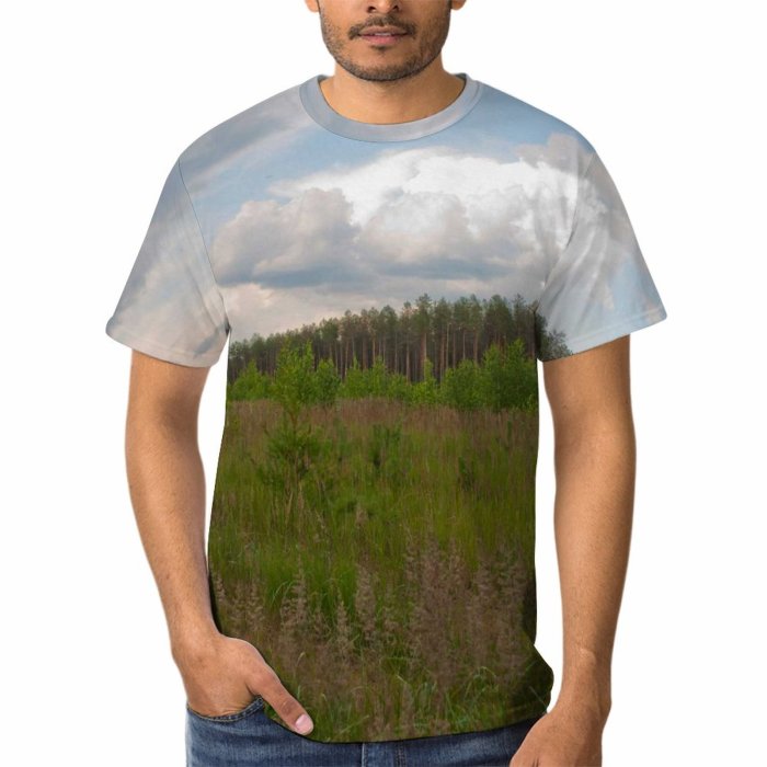 yanfind Adult Full Print Tshirts (men And Women) Landscape Trees Hill Grass Summer Sky