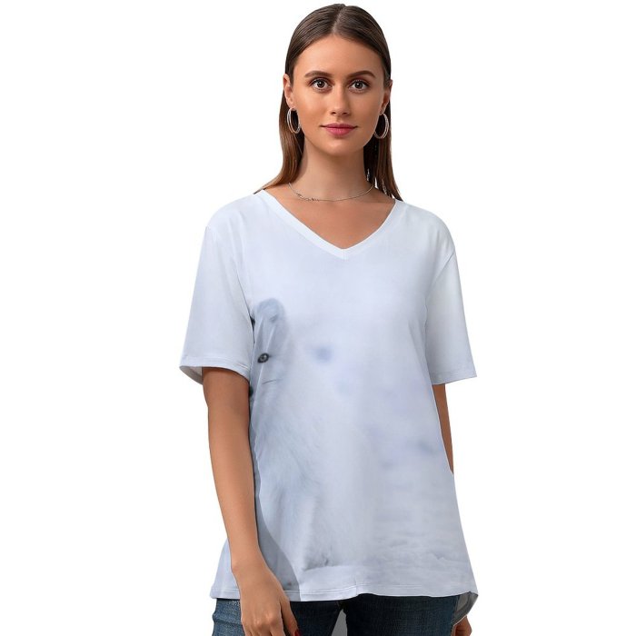 yanfind V Neck T-shirt for Women Polar Iceland Christmas Icelandic Snow Wildlife Wallpapers Mamal Arctic Fox Winter Summer Top  Short Sleeve Casual Loose