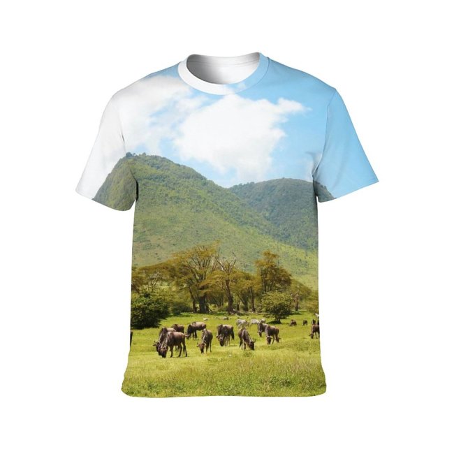 yanfind Adult Full Print T-shirts (men And Women) Landscape Field Countryside Agriculture Farm Grass Grassland Cow Rural Pasture