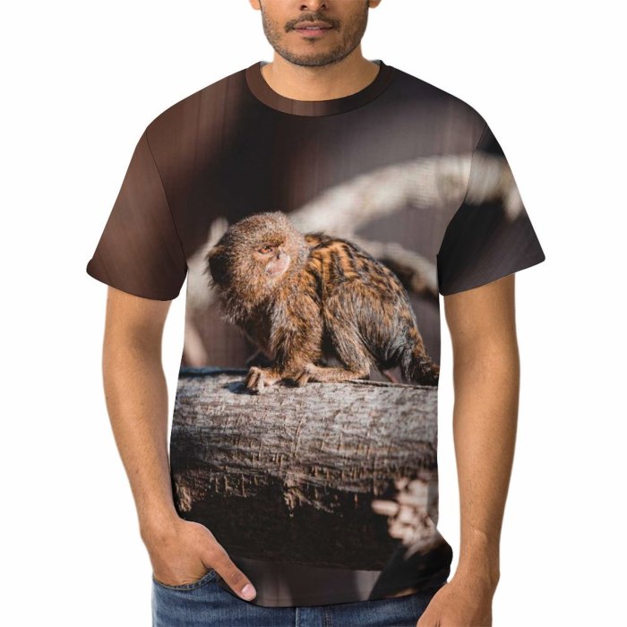 yanfind Adult Full Print T-shirts (men And Women) Wood Portrait Monkey Hairy Outdoors Wild Wildlife Little Primate Sit