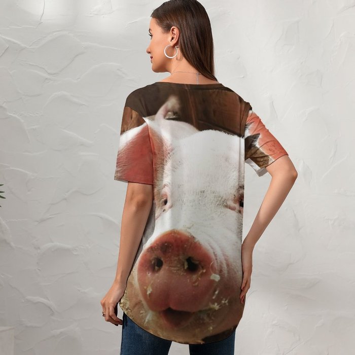 yanfind V Neck T-shirt for Women Hog Pictures Pig Free Summer Top  Short Sleeve Casual Loose