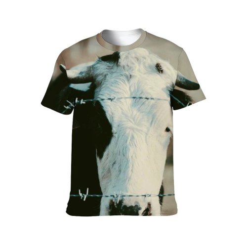 yanfind Adult Full Print T-shirts (men And Women) Landscape Field Agriculture Farm Fence Milk Outdoors Bull Rural Farmland Pasture Cattle