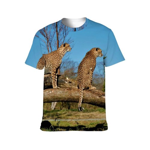 yanfind Adult Full Print T-shirts (men And Women) Wood Grass Park Tree Big Travel Cat Outdoors Wild Leopard Safari