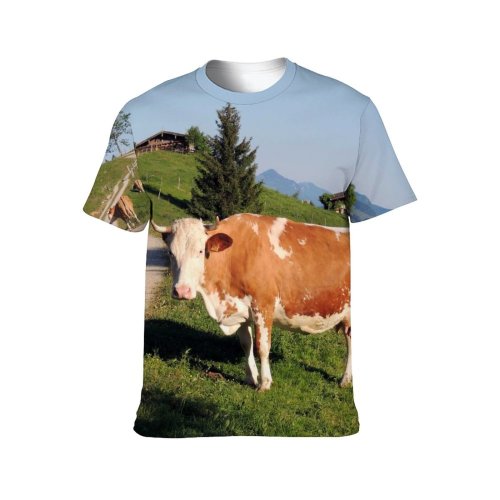 yanfind Adult Full Print T-shirts (men And Women) Landscape Field Countryside Agriculture Farm Grass Grassland Milk Cow Rural Farmland Pasture