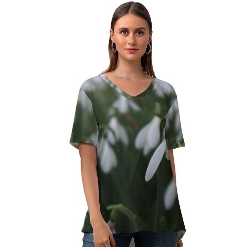 yanfind V Neck T-shirt for Women Spring Flowers Snow Snowdrop Wallpapers Plant Bulbs Amaryllidaceae Free Gardens Snowdrops Summer Top  Short Sleeve Casual Loose
