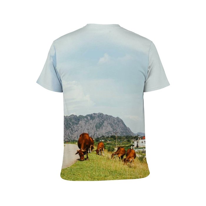 yanfind Adult Full Print T-shirts (men And Women) Landscape Field Summer Countryside Agriculture Farm Grass Travel Cow Rural Farmland Pasture