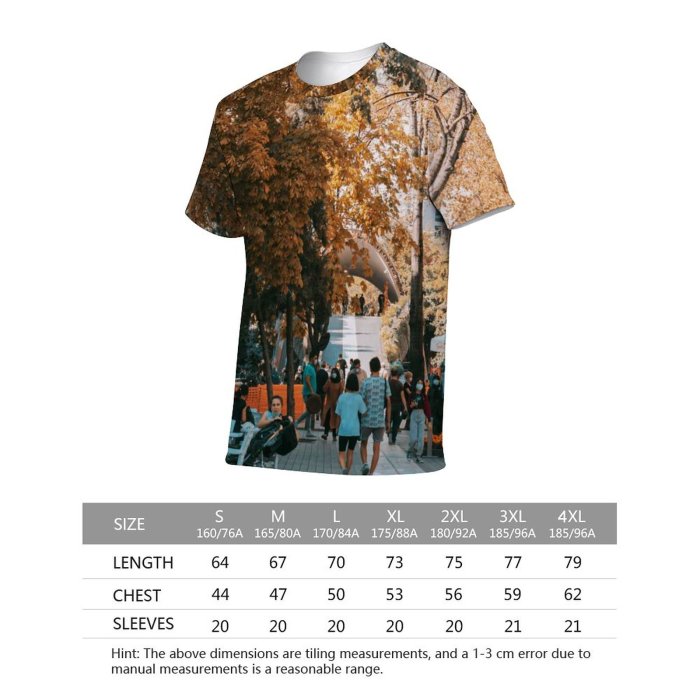 yanfind Adult Full Print T-shirts (men And Women) Wood Bench City Road Dawn Landscape Park Leaf Tree Fall Travel Outdoors