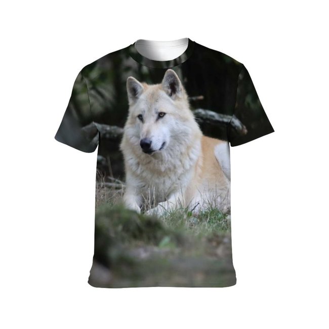yanfind Adult Full Print T-shirts (men And Women) Portrait Big Canidae Carnivore Danger Dangerous Fur Furry Grass Hunter Outdoors