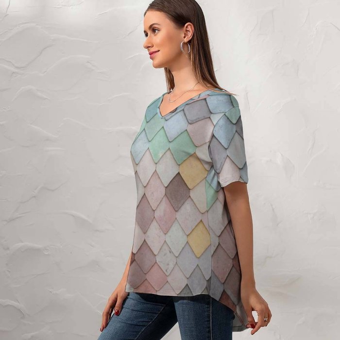 yanfind V Neck T-shirt for Women Tile Blog HQ Texture Colour Wallpapers Stratford Inspiration Free Minimalist Art Summer Top  Short Sleeve Casual Loose
