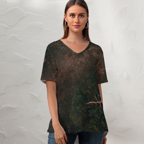 yanfind V Neck T-shirt for Women Top Unique Bush Land Eye Landscape Spider Wallpapers Plant Outdoors Tree Summer Top  Short Sleeve Casual Loose