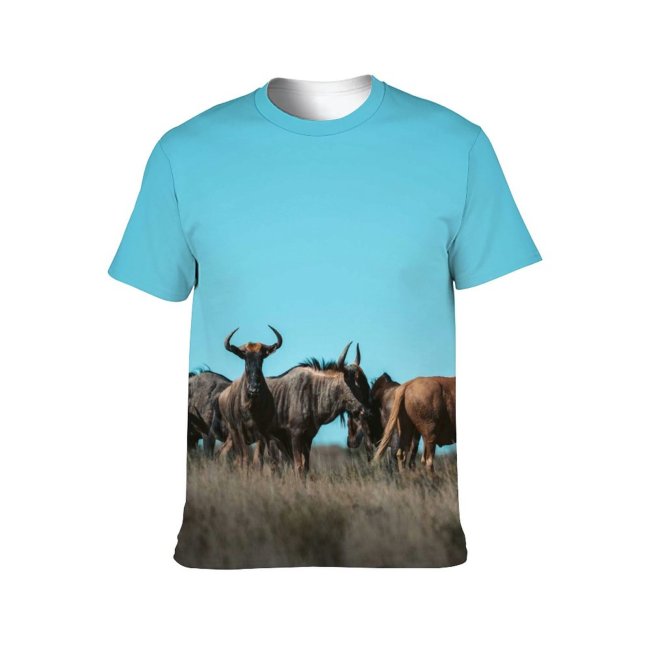 yanfind Adult Full Print T-shirts (men And Women) Grass Deer Outdoors Wild Bull Cow Safari Wildlife Pasture Horn Antelope