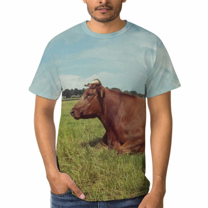 yanfind Adult Full Print T-shirts (men And Women) Landscape Field Countryside Agriculture Farm Grass Grassland Milk Rural Farmland Pasture Cattle