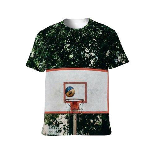 yanfind Adult Full Print T-shirts (men And Women) Wood Road Street School Tree Courtyard Outdoors Board College Empty Guidance Basketball