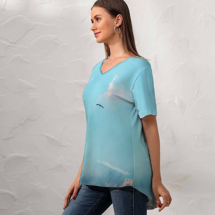 yanfind V Neck T-shirt for Women Twilight HQ Colour Public Sky Wallpapers Banks Outdoors Darland Pictures Roost Summer Top  Short Sleeve Casual Loose