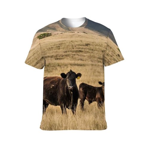 yanfind Adult Full Print T-shirts (men And Women) Landscape Field Countryside Agriculture Farm Grass Travel Grassland Outdoors Cow Wildlife Pasture